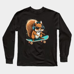 Squirrel Skateboard Lovers Funny Theme Skating Squirrels Long Sleeve T-Shirt